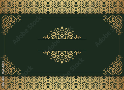 Elegant Golden Vintage Frame with Ornate Border and Green Background