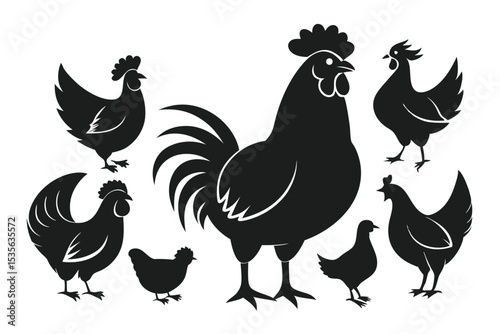 Silhouette collection of chicken and rooster designs suitable for farming and poultry related projects