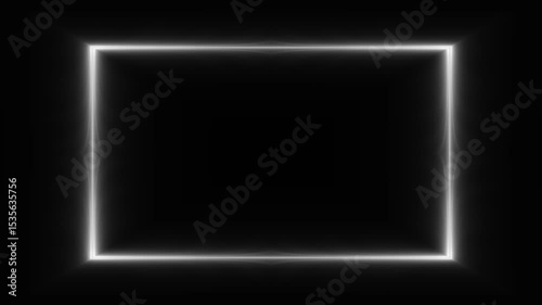 A white glowing rectangular frame on a black background. An animated frame with a free space in the middle. 