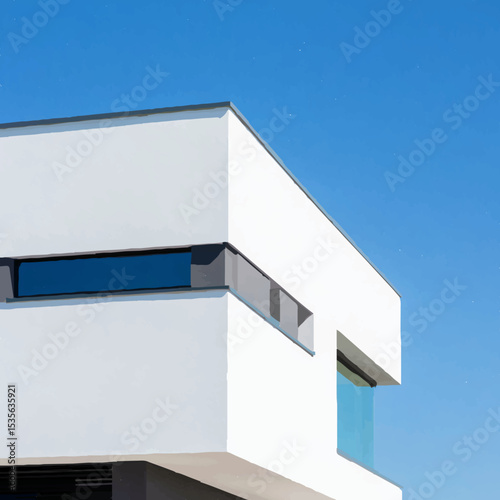 Minimalistisches weißes Gebäude unter strahlend blauem Himmel

