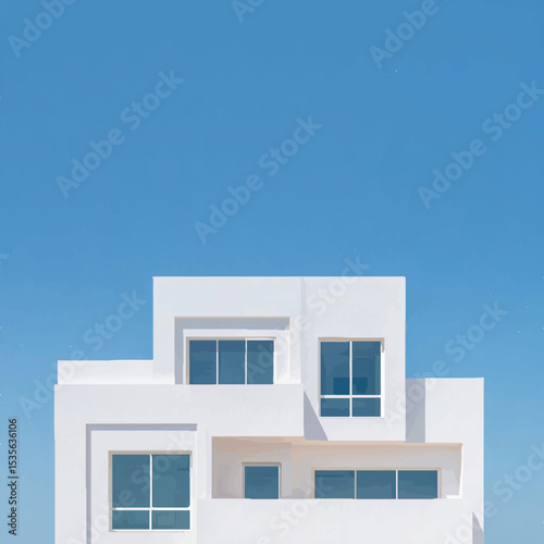 Modern White Villa Exterior Under Blue Sky

