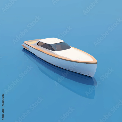 Luxury Motorboat Floating in Deep Blue Sea

