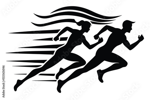 Silhouetted runners representing speed competition and athleticism in vector graphic style