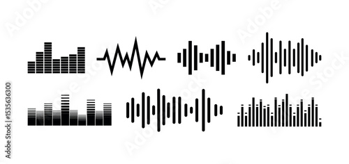 Audio waves, Sound waves, Equalizer, Radio signal, Music. Recording vector design