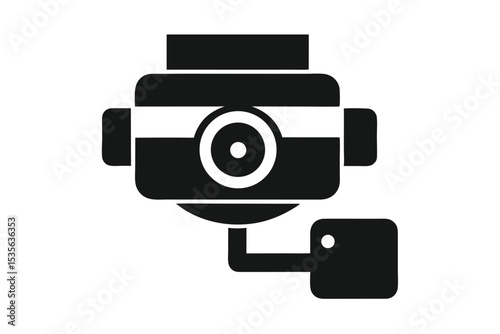 Simple black and white illustration of a security camera surveillance system device