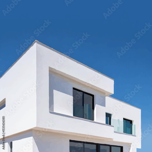 Modern White Villa Exterior Under Blue Sky

