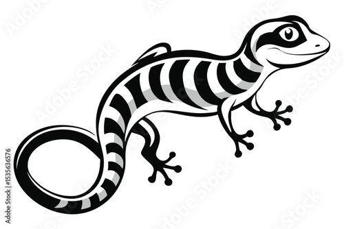 Striking black and white lizard vector illustration with zebra stripes ideal for logos and designs