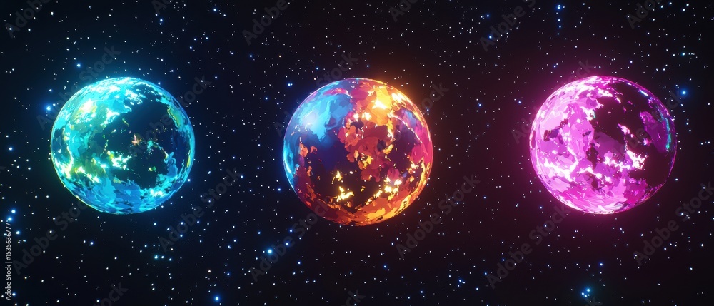Fototapeta premium Colorful Planets in Cosmic Dance Illuminated with Vibrant Glow