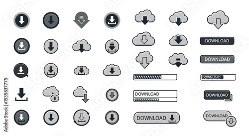 Download Icons A Comprehensive Set of 30+ High-Quality Download Buttons and Cloud Symbols for Web and App Design