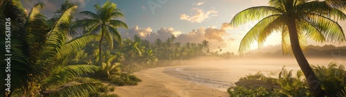 Lush Palm Trees Adorning Tropical Beach Landscape
