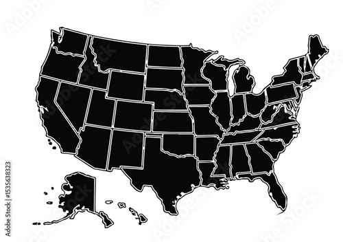USA map with states isolated on a white background. United States of America map. Vector illustration.