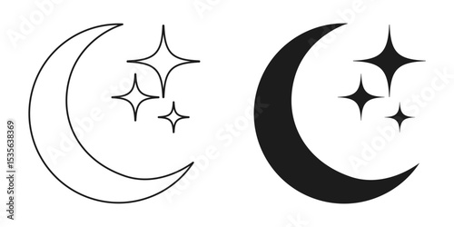 Moon and stars flat icon isolated