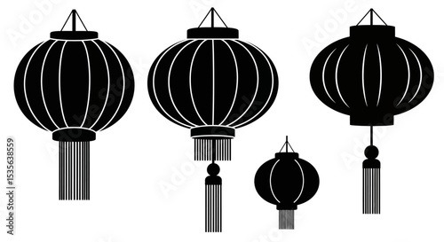 Asian Paper Lanterns Collection of Silhouette Illustrations
