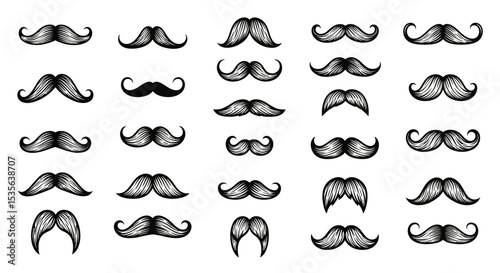 Collection of 24 Hand-Drawn Mustache Illustrations Vintage Style EPS Vector Graphics
