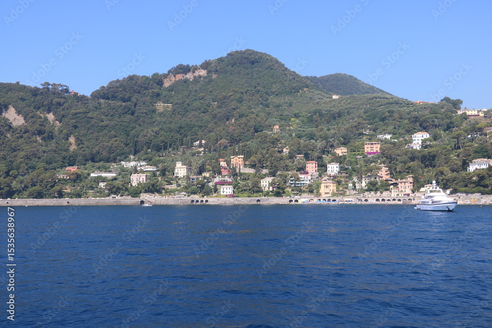 View of an Italian coastline on a clear, sunny day View of an Italian coastline on a clear, sunny day