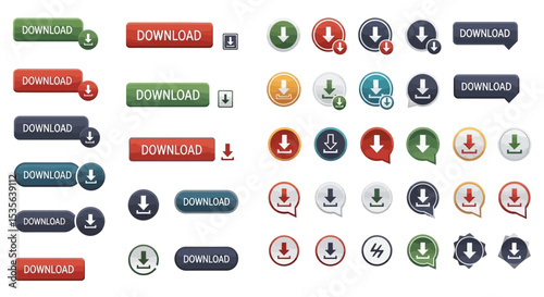 Download Button Icons A Diverse Collection of Colorful Download Buttons