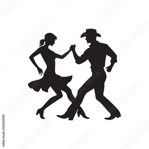 Silhouette of people dancing country dance style vector on a white background. Country dance vector