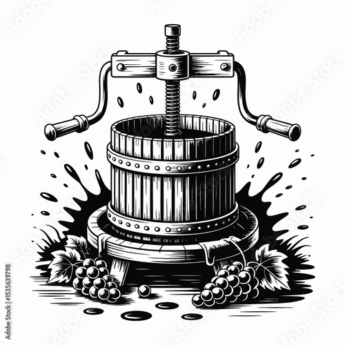 Vintage Grape Press Illustration Winemaking History