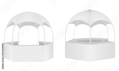 outdoor promotional display tent, dome canopy stand, vector illustration isolated on white background.