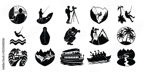 Adventure Icons Travel, Photography, and Extreme Sports Silhouettes