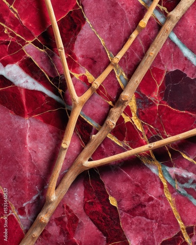 Rosso Levanto marble background with expressive golden veins, deep red luxury stone closeup, classic decorative mineral pattern, natural slab texture for elegant design and interiors