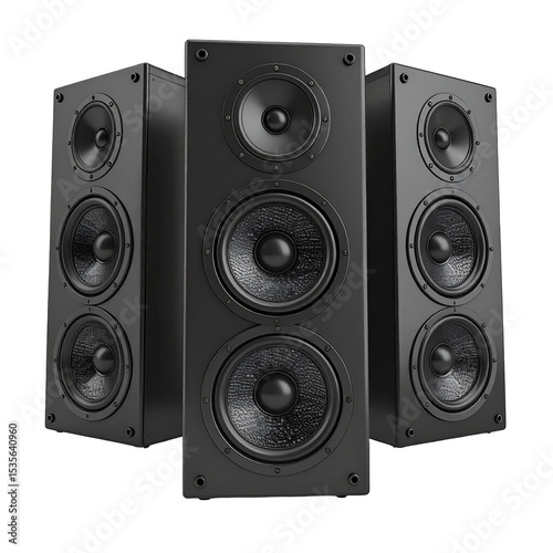 Black audio speakers sound system stereo speakers for home theater setup isolated on  transparent background