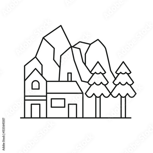 Hill Station Mountain  Editable line icon 