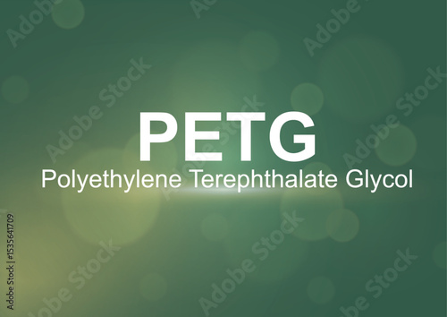 PETG polyethylene terephthalate glycol chemical compound banner template. Scientific material identification. Graphic design, business presentation, marketing. Vector illustration