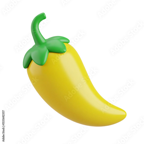 Yellow chili pepper 3d render illustration spicy food ingredient item isolated on  transparent background
