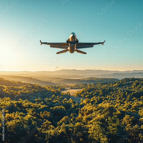 Airplane Flying Over Forest Landscape