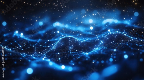 Abstract Blue Waves with Glittering Particles