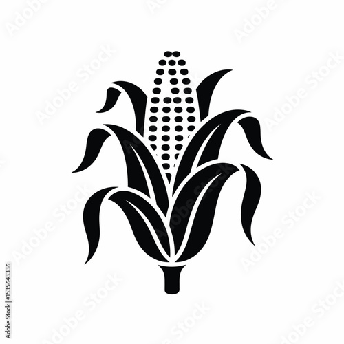 Corn Cob Illustration Simple Black and White Design