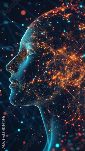 Silhouette of a human head with intricate neural network patterns glowing in vibrant colors against a dark background.