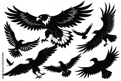 Vector illustration of silhouetted eagles in flight for graphic design and decoration purposes