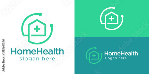 Creative simple home health logo template. Simple home with stethoscope for Medical home clinic logo design vector illustration.