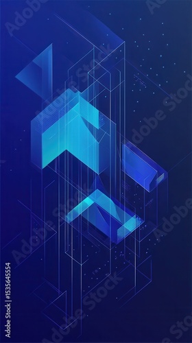 Abstract Geometric Design with Blue Tones and Linear Patterns