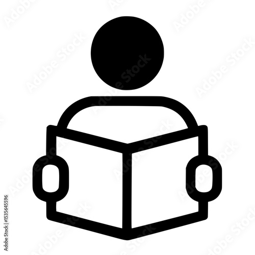 Simple outline illustration of a person reading a book in a minimalist design