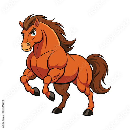 Strong Cartoon Horse Illustration – Muscular Stallion Clipart Design


