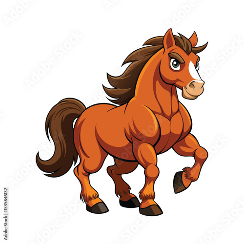 Strong Cartoon Horse Illustration – Muscular Stallion Clipart Design

