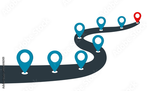 Road with GPS navigation. Pathway to achieve goals success – vector
