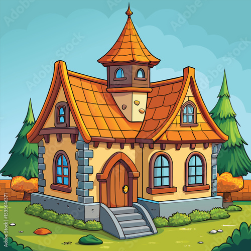 Cartoon Fairytale House Clipart – Cute Cottage Illustration for Kids


