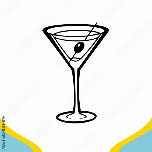 Classic Martini Cocktail Illustration with Olive