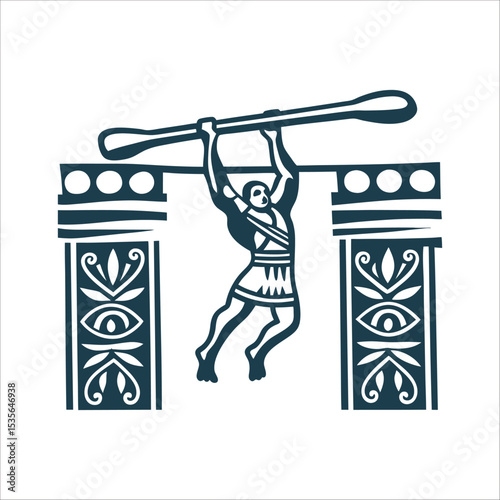 Zorkhaneh Athlete Swinging Wooden Club Overhead in Iran