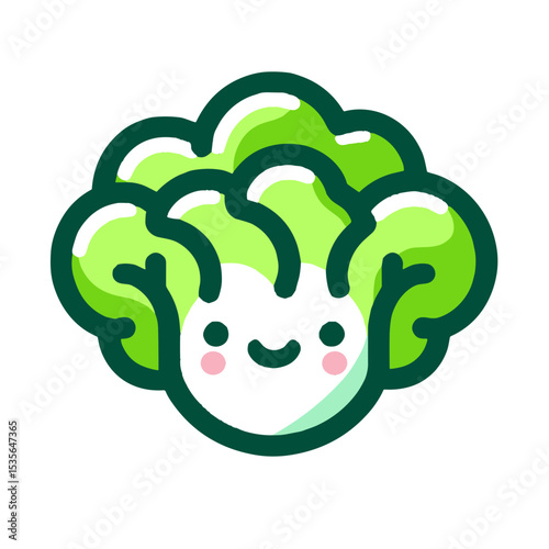 Cheerful cartoon lettuce with smiling face and lush green leaves for gardening visuals, eco-friendly content, and farm-to-table illustrations on transparent background