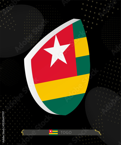 Togo Flag Shield icon in 3D on Dark Modern Abstract Rugby Background.
