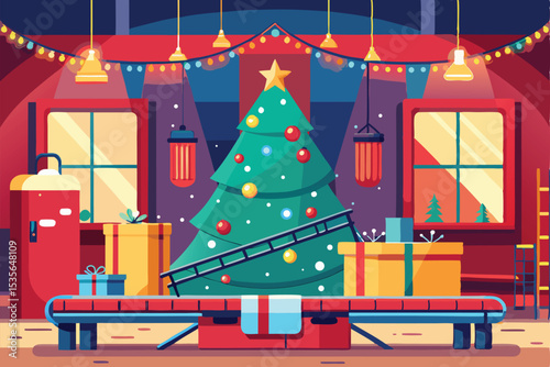 Festive Christmas Scene with Presents and Tree in a Cozy Room