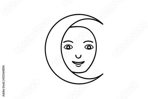 Face Blended with Moon Surreal Fantasy Concept Line Art
