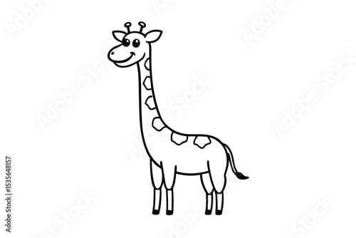 Giraffe with Long Neck Smiling Jungle Animal Line Art