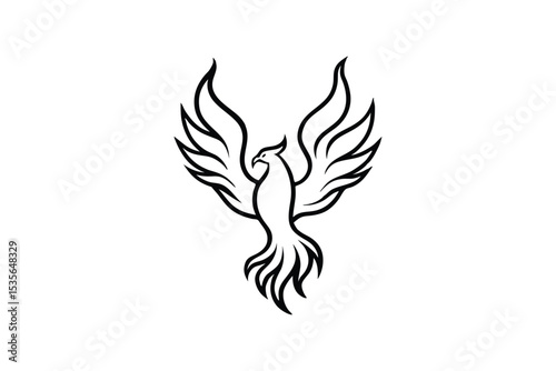 Phoenix Rising from Flames Mythical Bird Art Line Art