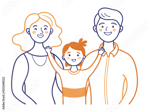 Happy Family Portrait with Child Raising Arms in Celebration Illustration